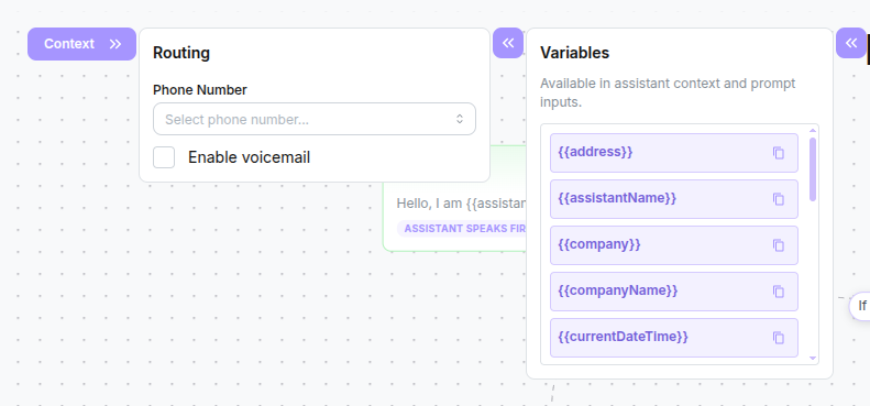 Routing and Variables Panels