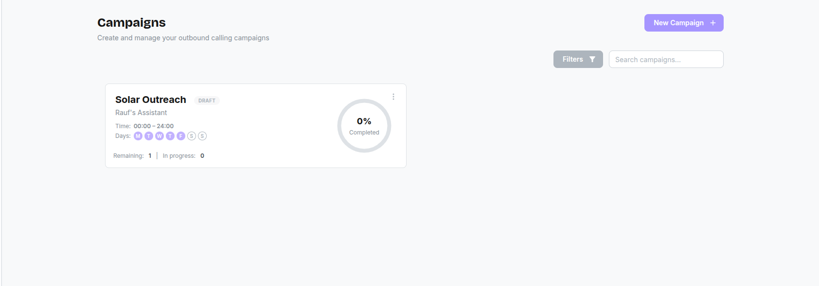 Campaigns page – list of campaigns with traffic lights
