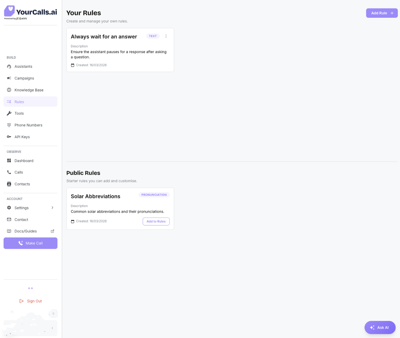 Rules page