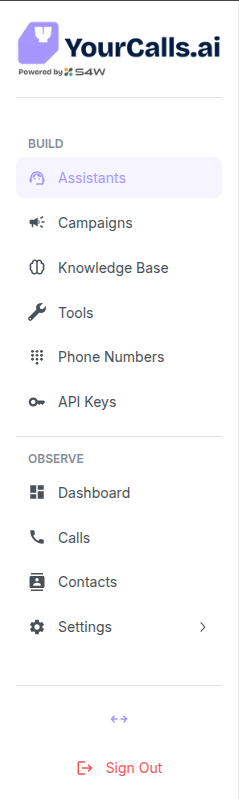 Sign out button in sidebar