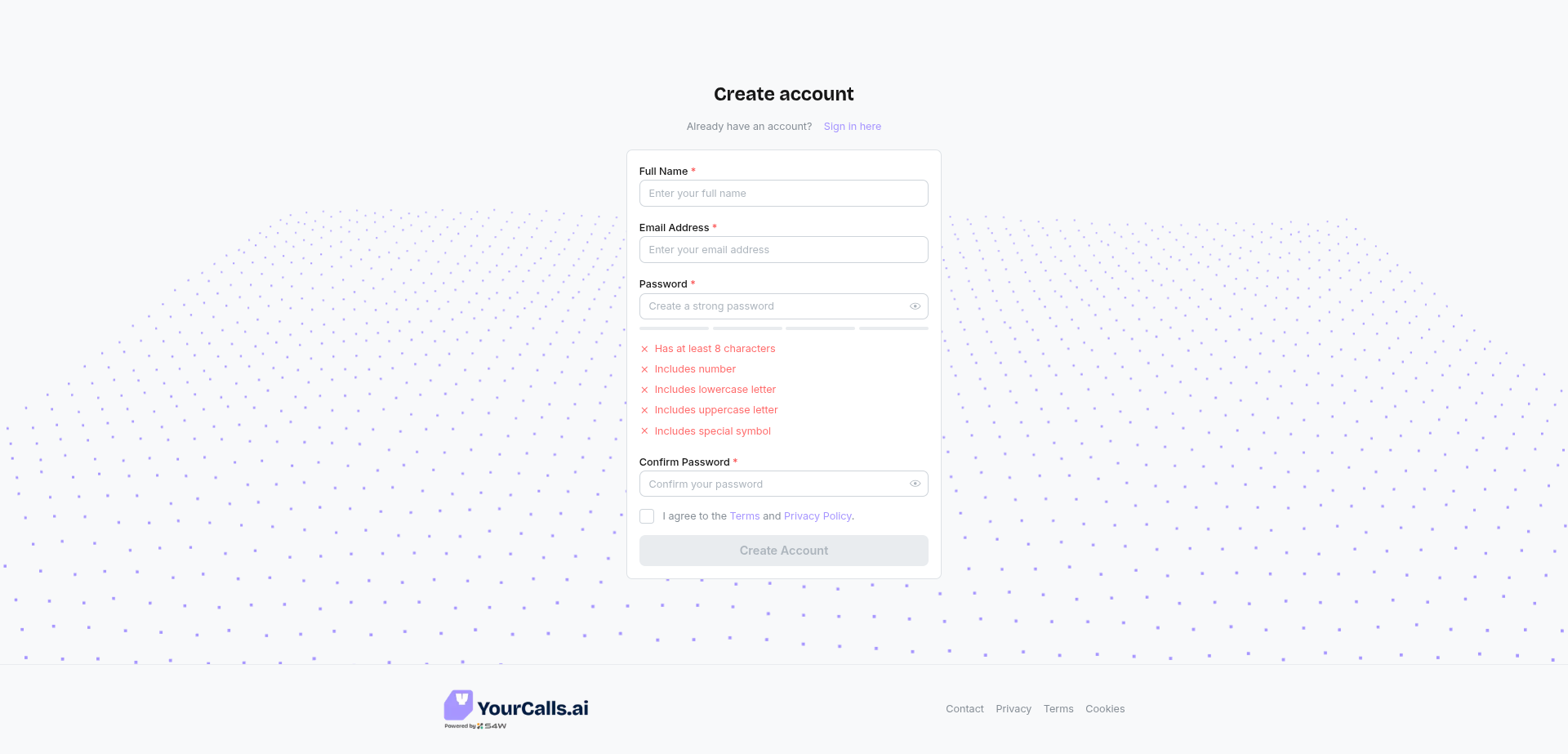 Sign up form