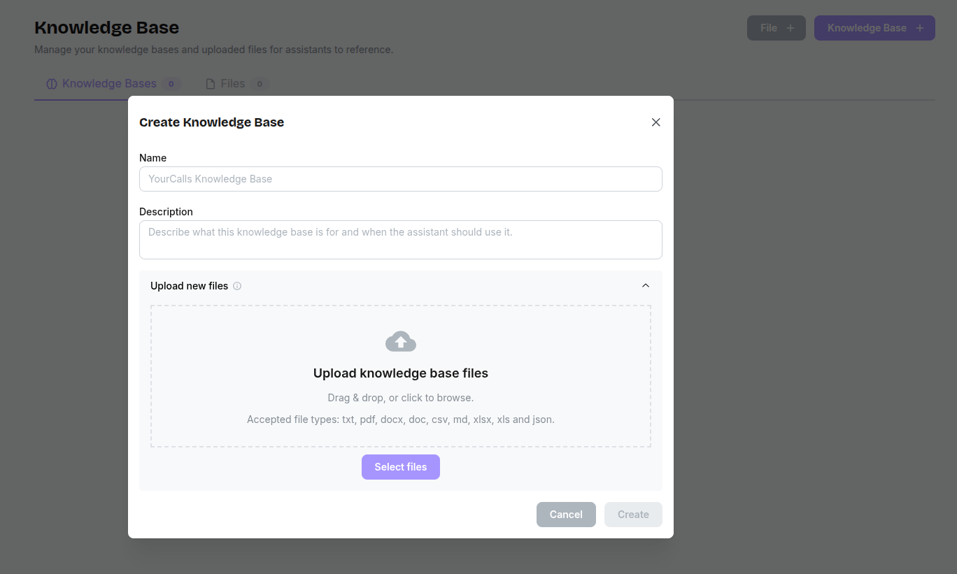 Create Knowledge Base modal