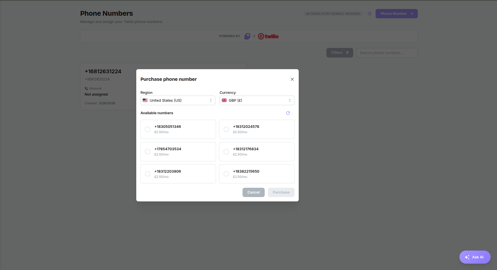 Purchase Phone Number Form